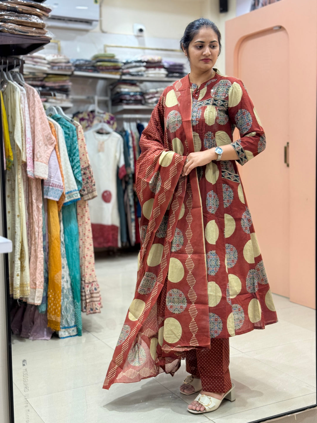 Pure 60-60 Cotton 3 Pc Collection With Polka Dot Palazzo| R182