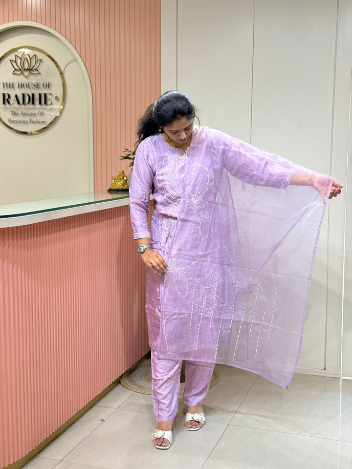 Dola Silk 3 Pcs Set Collection with Floral Work | R217