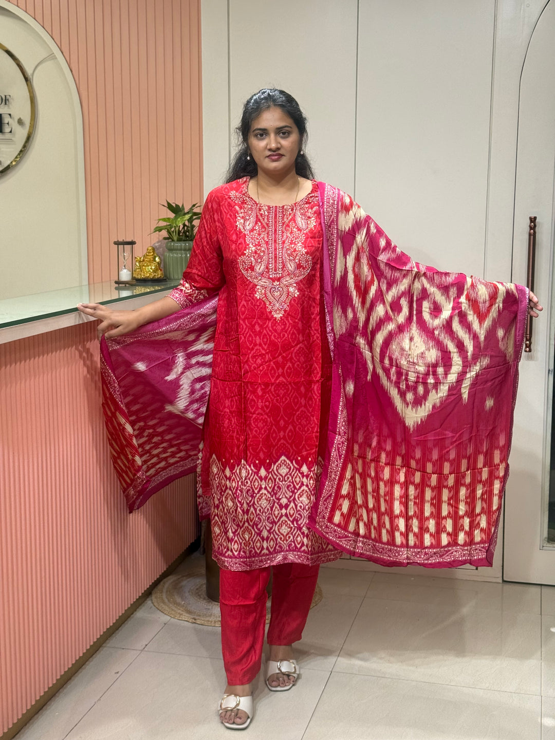 Tusser fabric with Ikkat design Collection (Cotton Lining )| R227