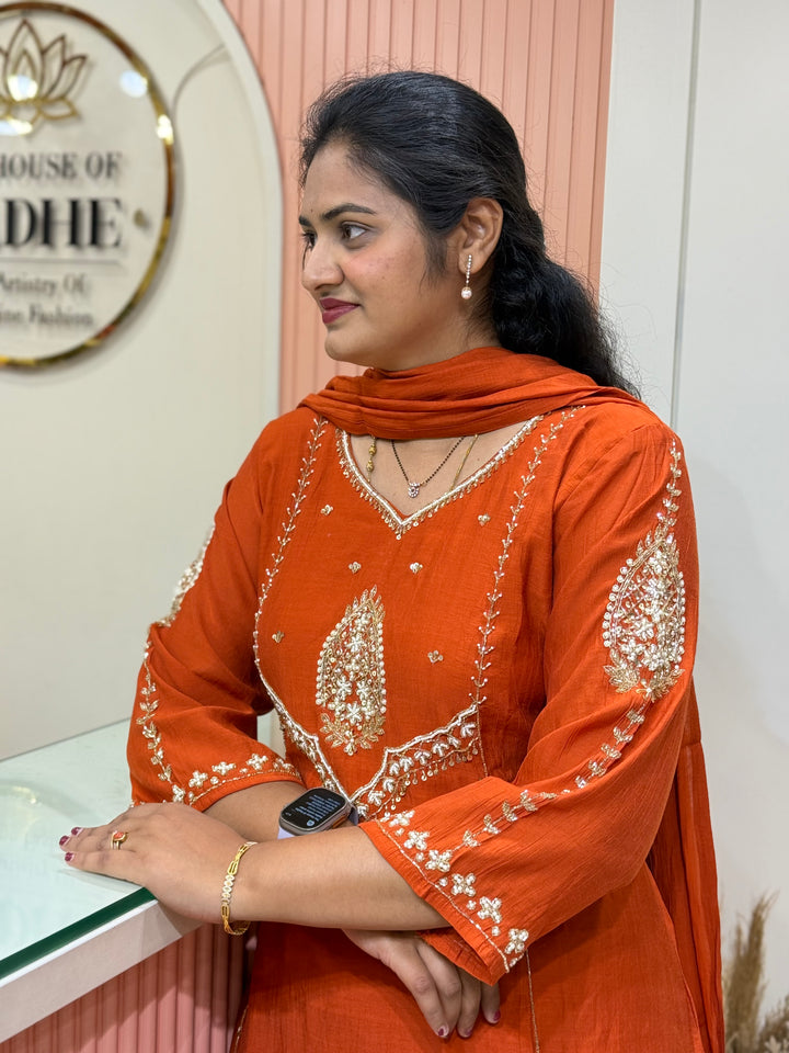 Coral Mul Chanderi with Cut Dana Work | R206
