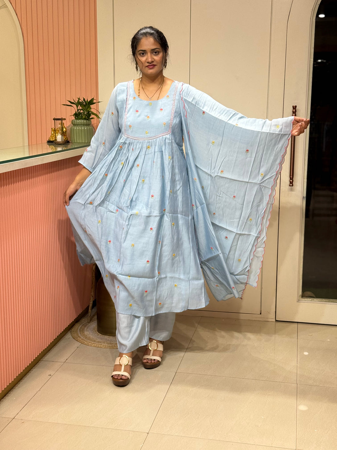 Mul Chanderi with Cute Embroidery work | R208