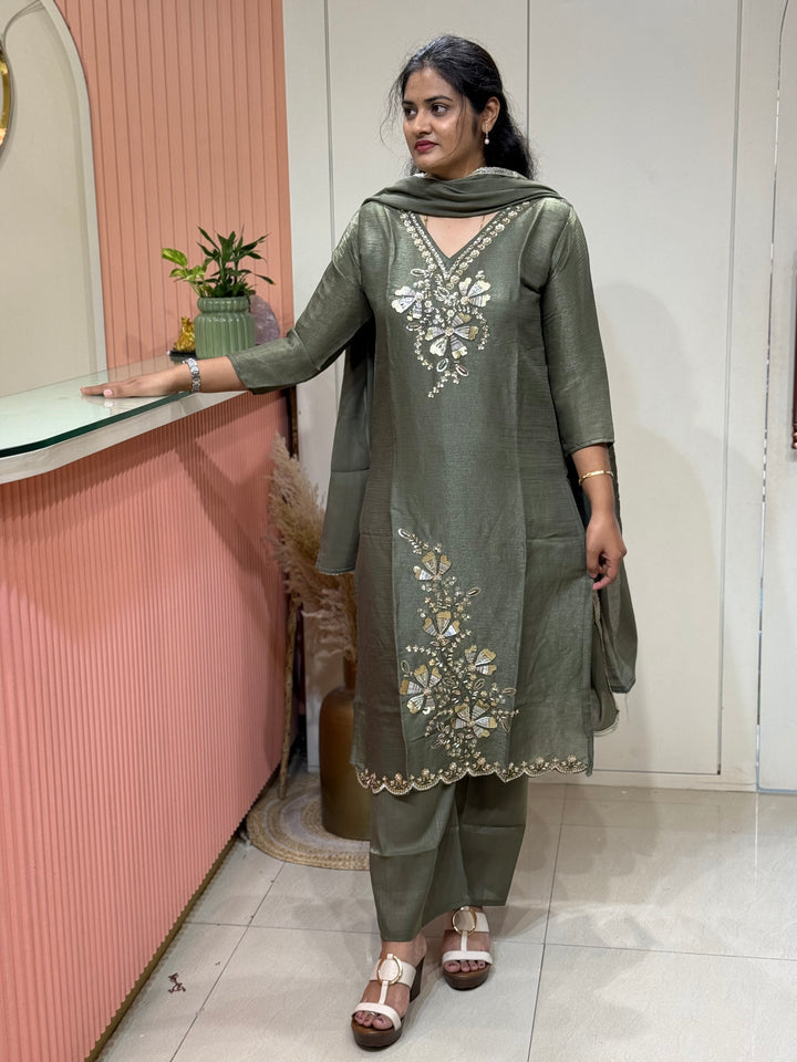 Roman Glass Fabric with beautiful work| R116
