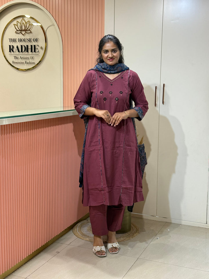 Khadi Cotton Collection With Ajrakh Print Dupatta | R210