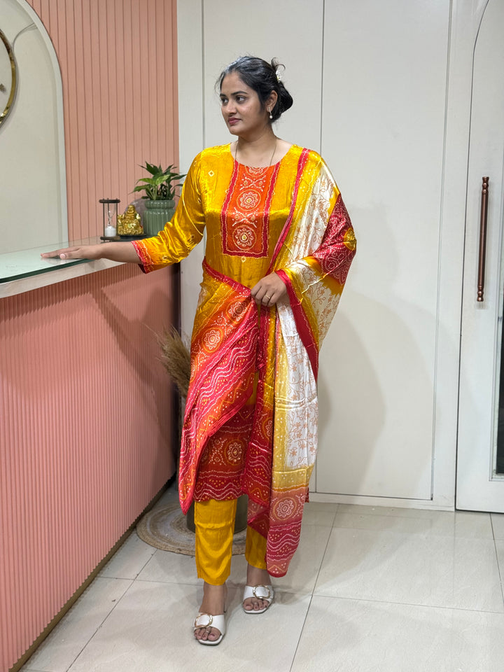 Gaji Satin Collection with Bandini print ( Dupatta Gaji Satin ) | R227