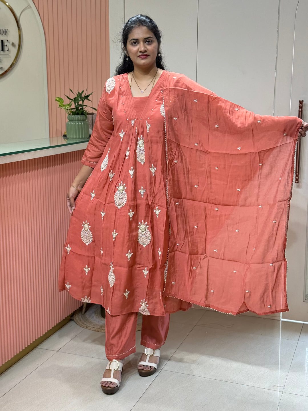 Pure Mul Chanderi handwork collection A Line Pattern | R229
