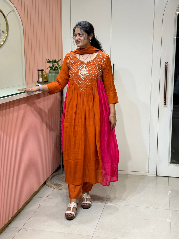 Coral Mul Chanderi with Cut Dana Work | R206