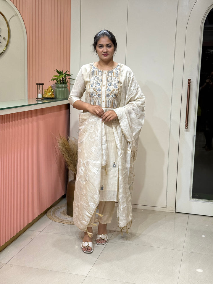 Pure Jamdani Collection with full Length Dupatta and Hand embroidery work (Cotton Lining )| R211