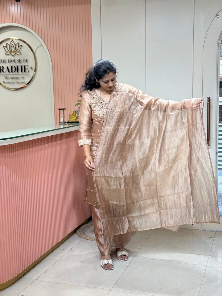 Premium Shimmer Crush Tissue 3pcs kurta set | R228