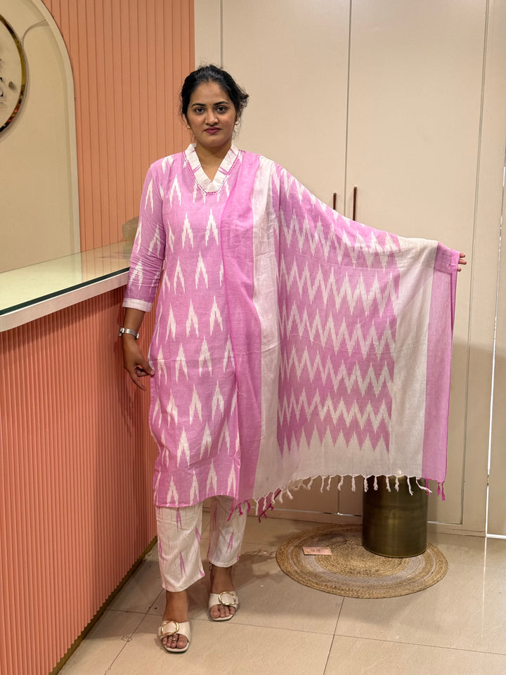Ikkat Cotton Collection With Full Length Dupatta | R200