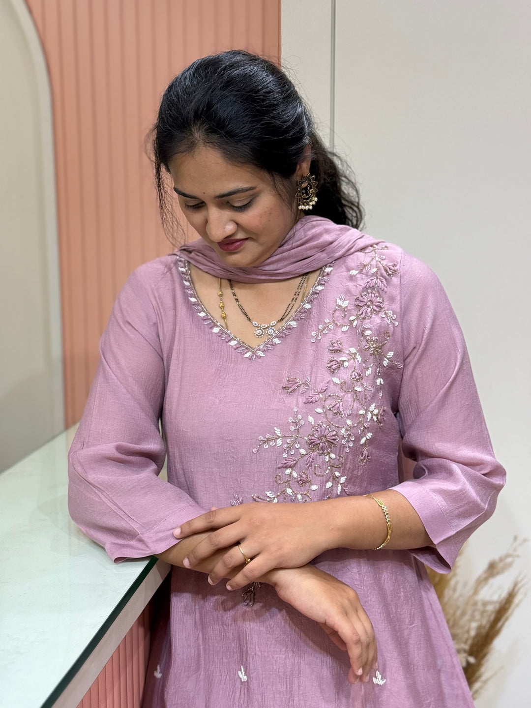 Coral Mul Chanderi Semi Party Collection | R214
