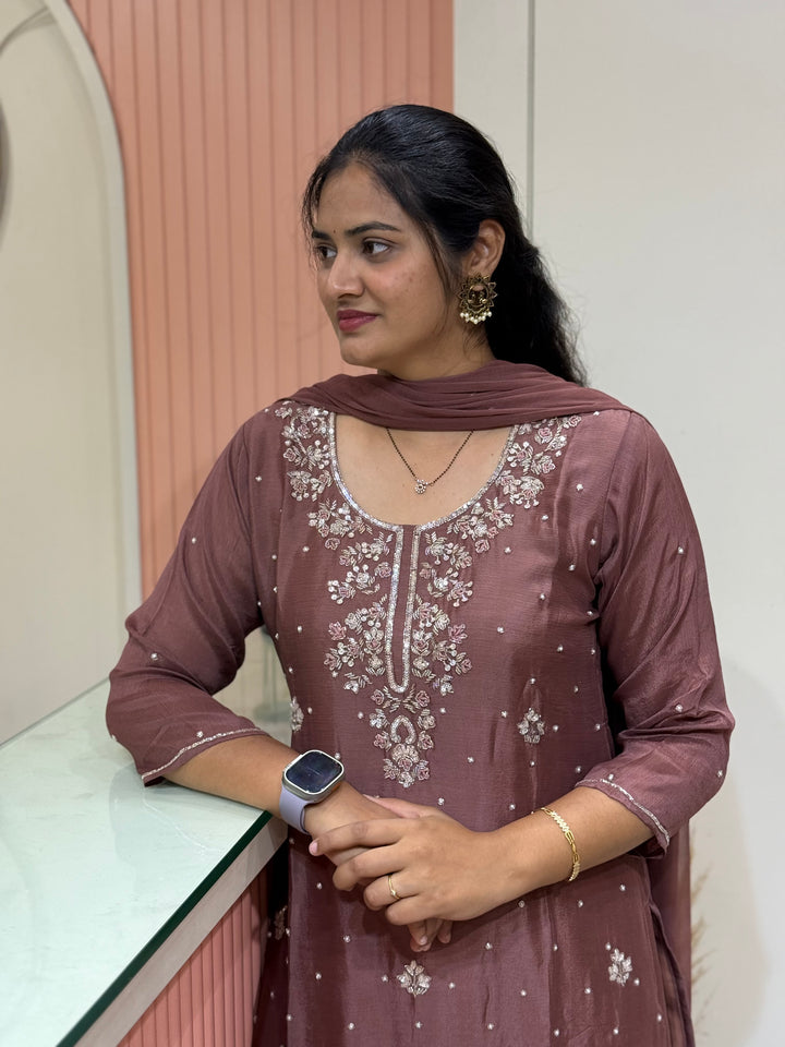Pure Chinon Heavy Handwork Flared Palazzo Collection | R117