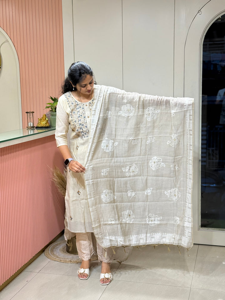 Pure Jamdani Collection with full Length Dupatta and Hand embroidery work (Cotton Lining )| R211