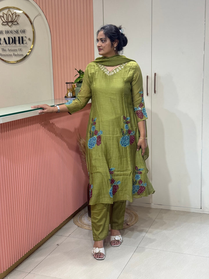 Pure Banarasi Mul Chendheri 3pcs kurthi set | R218