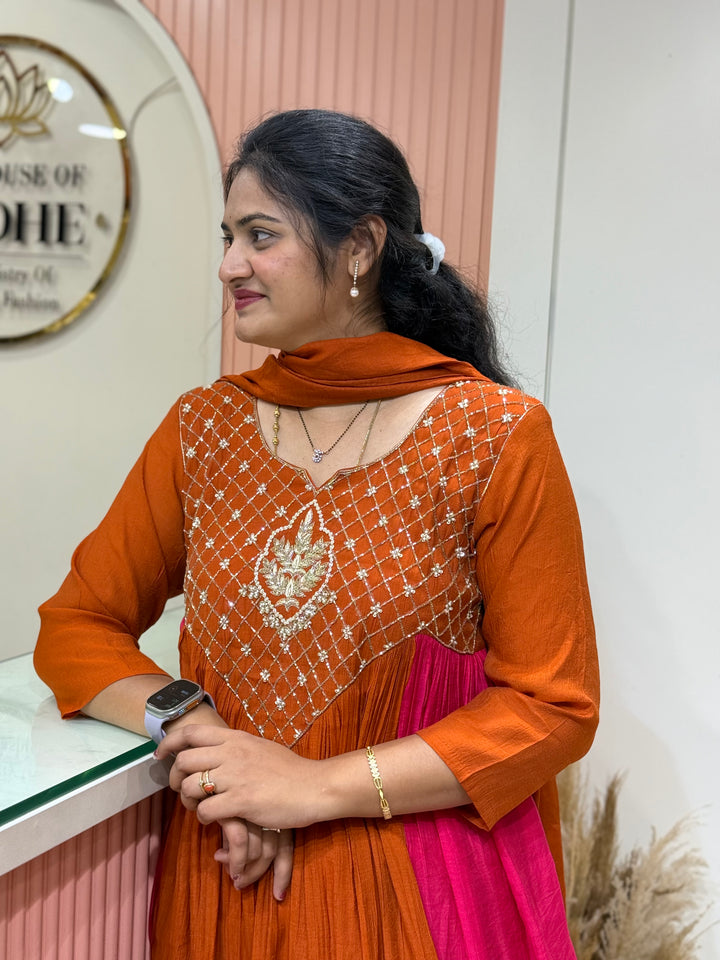 Coral Mul Chanderi with Cut Dana Work | R206