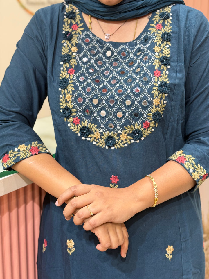 Khadi Cotton 3 Pcs Set Collection | Embroidery and Real Mirror Work | R145