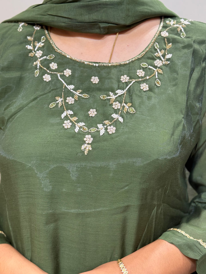 S Mul Chanderi 3 Pc Suit Collection Semi Party Wear | R138