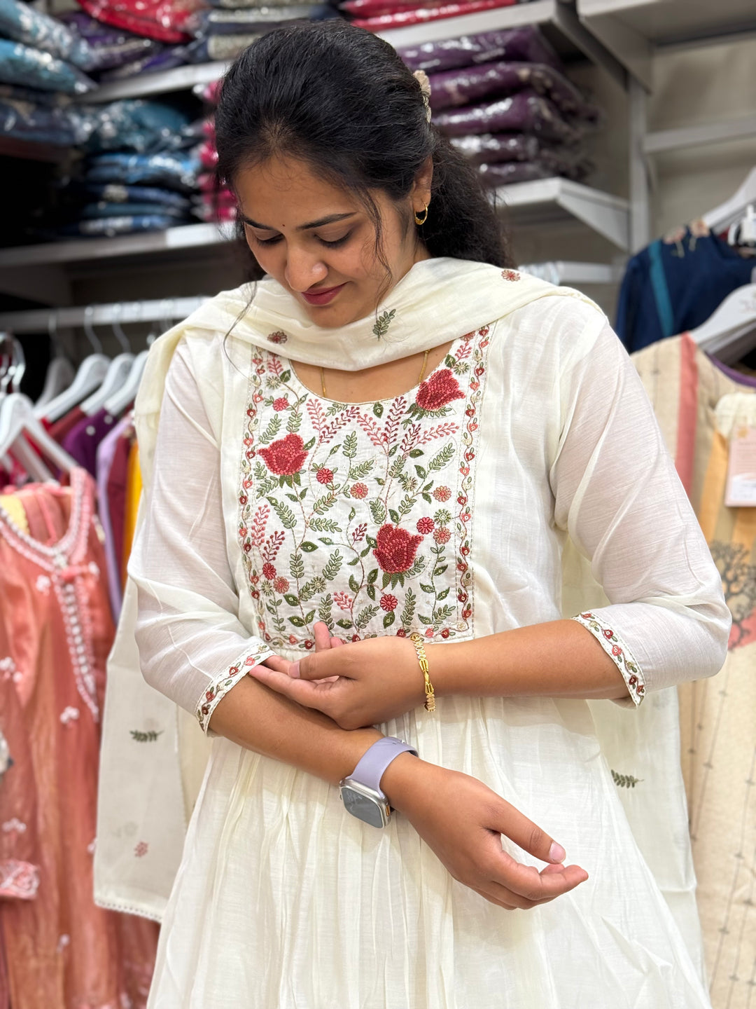 Mul Chanderi with Embroidery work at yoke part | Cotton Lining Available | R138