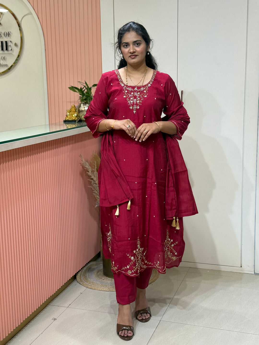 Coral Mul Chanderi semi Party Collection with Cut Dana Work (Restocked)| R206