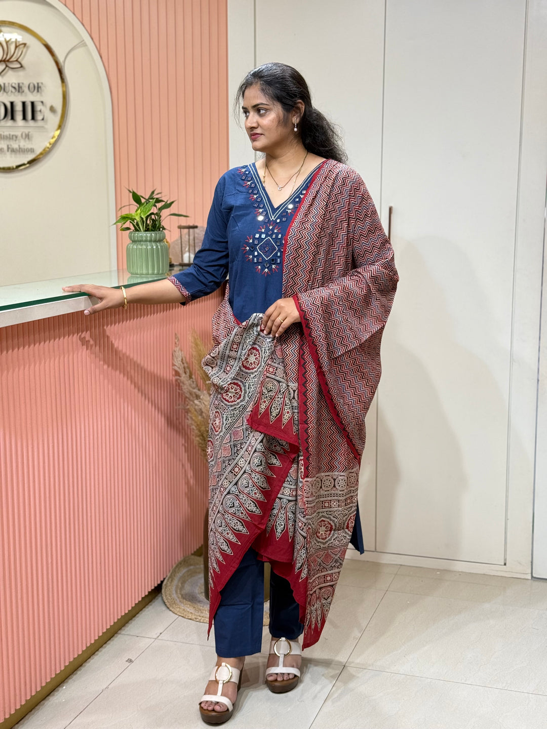 Cotton Collection with Real Mirror Work (Ajrakh Print Dupatta) | R210