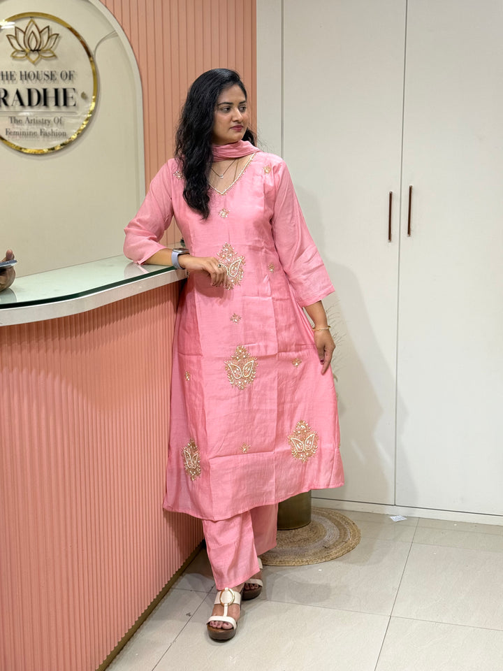 Mul Chanderi Collection Semi Party Wear (Cut Dana &amp; bead Work) A-Line Pattern | R214