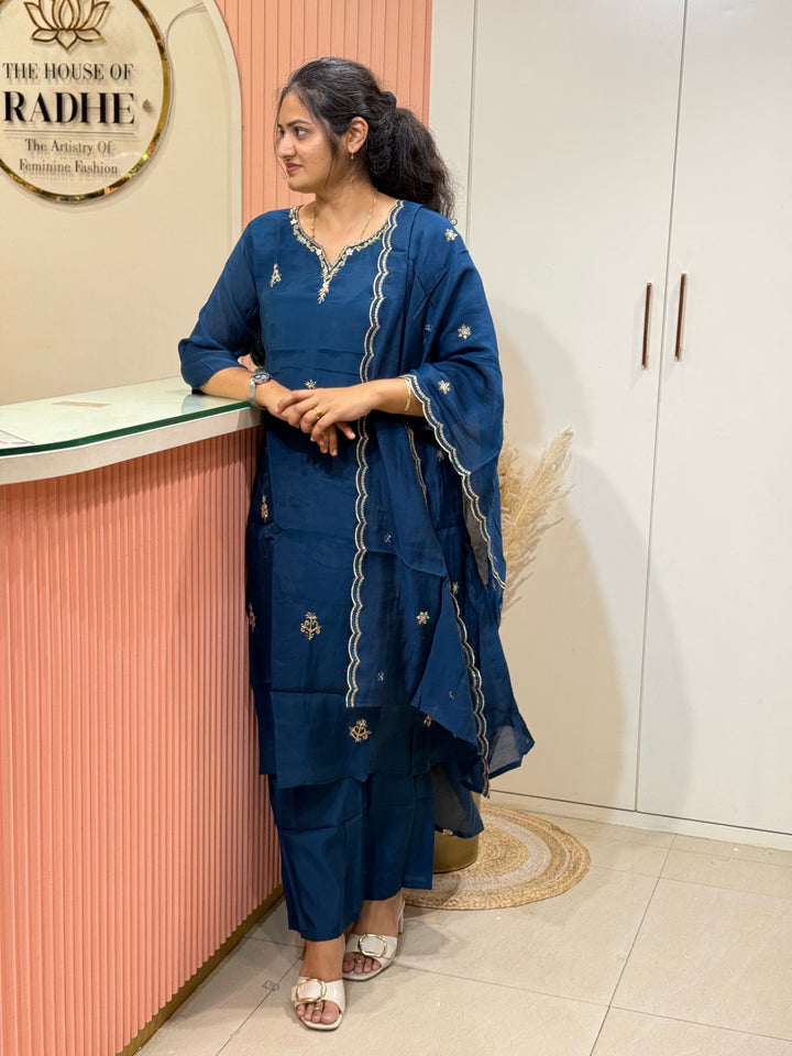 S Mul Chanderi 3 Pc Kurta Set | Semi Party Wear With CottonLining (New Arrivals )| R138