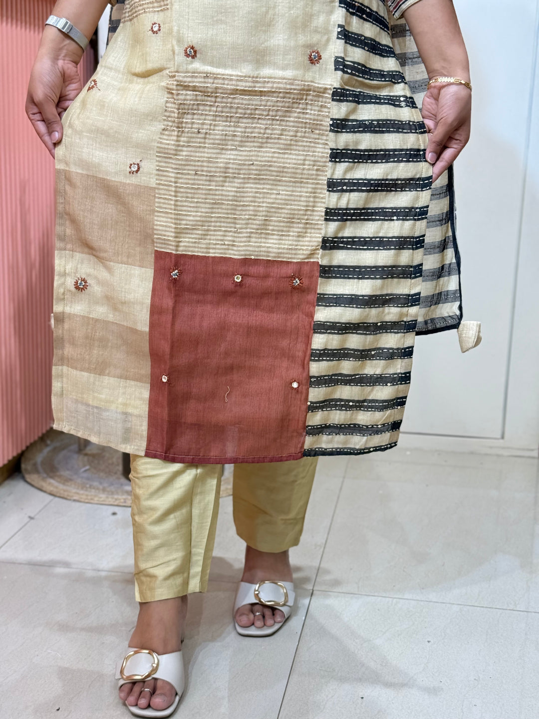 Luxury Pure Linen Collection – Kantha Stitch &amp; Knot Work | R154