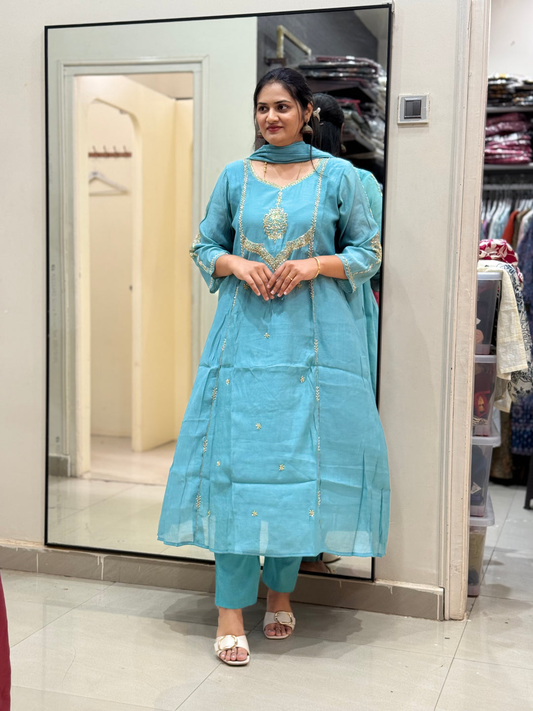Premium Mul Chanderi with Cut Dana work Party Wear Collection | R206