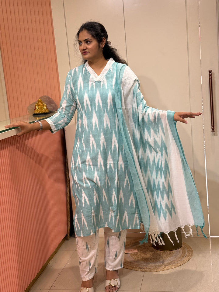 Ikkat Cotton Collection With Full Length Dupatta | R200