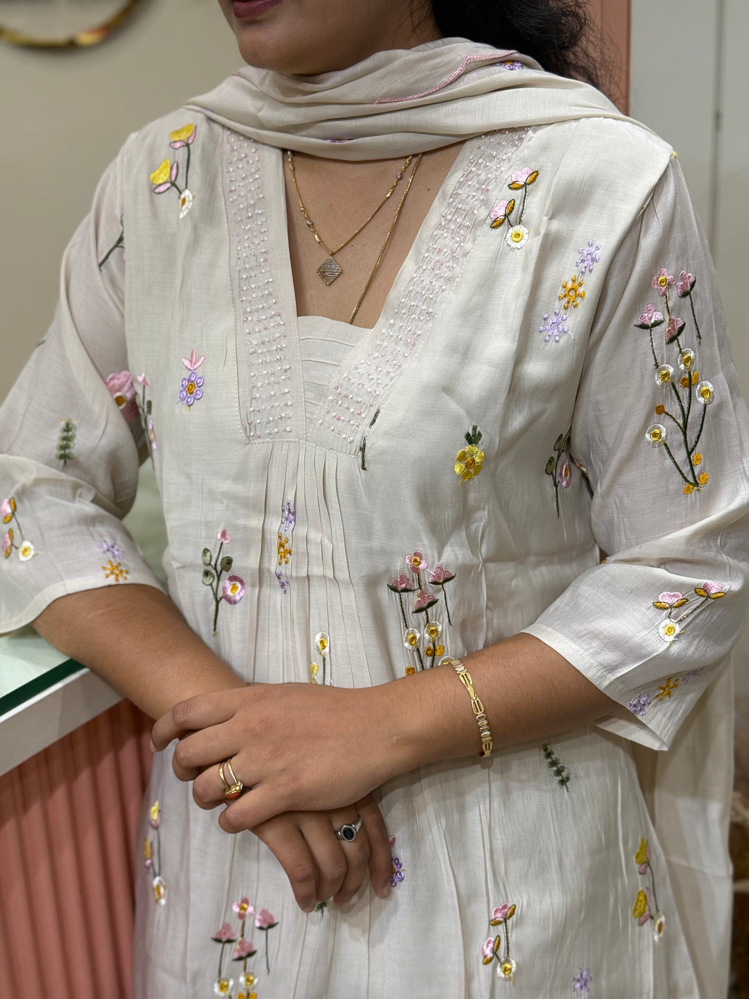 Mul Chanderi with Beautiful Embroidery work(Cotton Lining )| R179