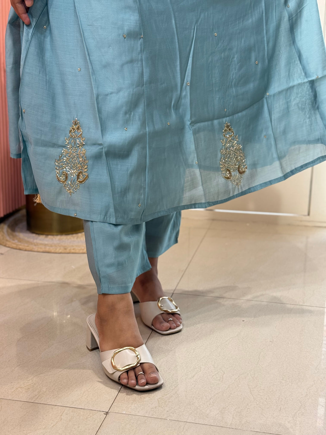 Mul Chanderi Silk 3 Pc Kurta Set | Party Wear| R138