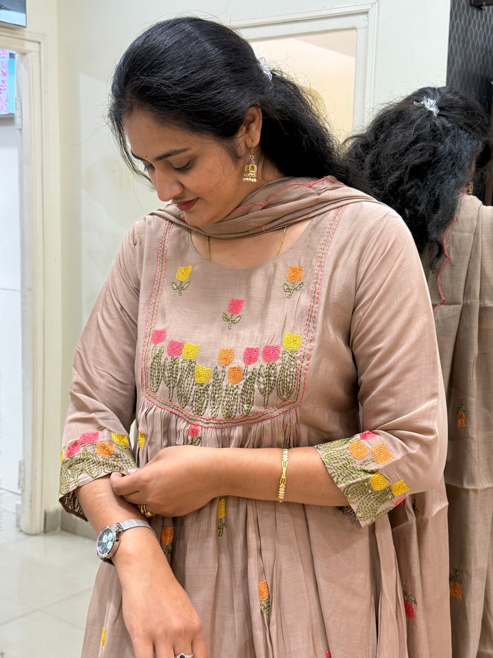 Mul Chanderi Embroidery Collection – Elegant Flare Pattern | R179