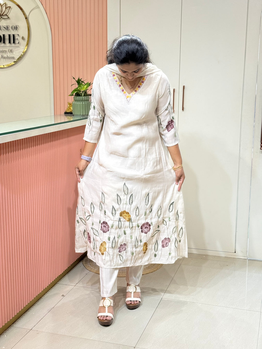 Mul Chanderi Collection with Hand Brush paint and Embroidery work (Cotton Lining) | R206
