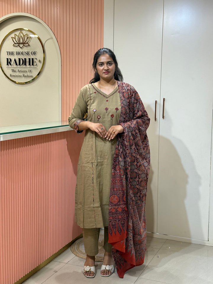 Khadi Cotton Collection With Ajrakh Print Dupatta | R210