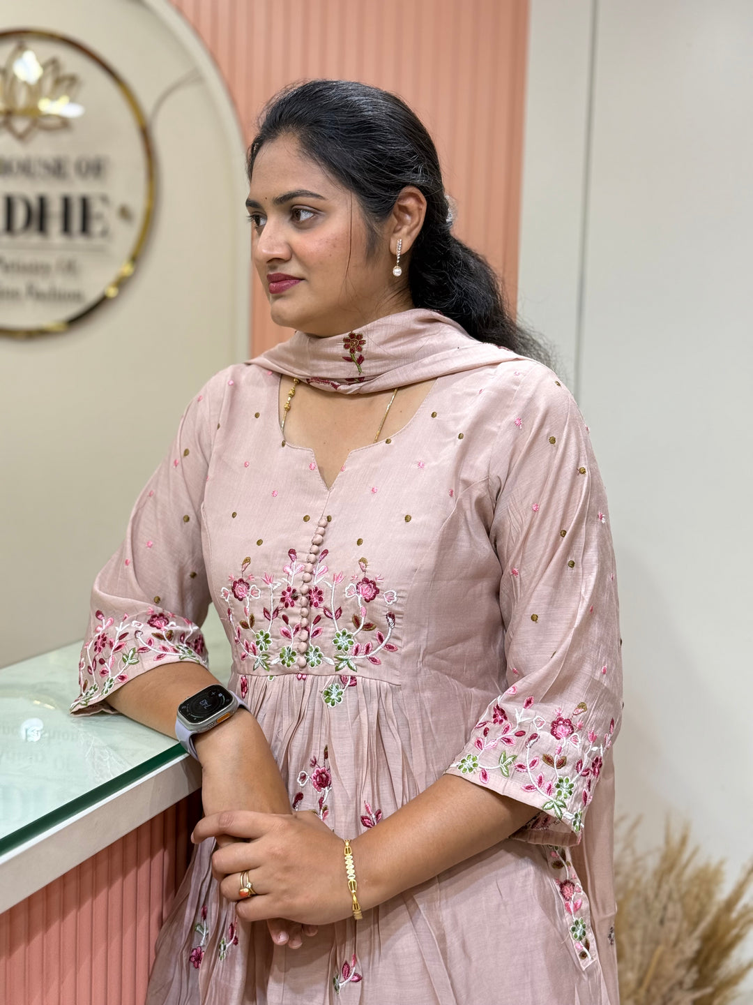 Mul Chanderi Collection with Embroidery work Both sides pockets | R208