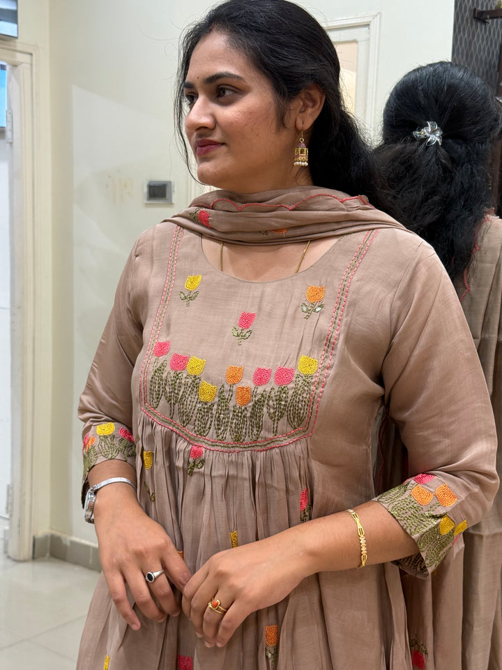 Mul Chanderi Embroidery Collection – Elegant Flare Pattern | R179