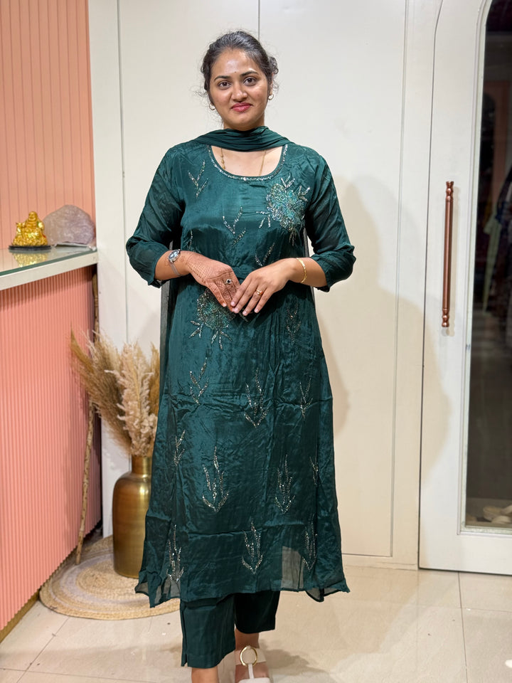 Pure Chinnon Premium 3 Pc Collection – Heavy Handwork Party Wear | R177