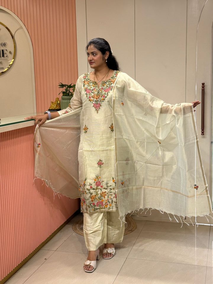 Zari Kota fabric with Hand Embroidery work (Cotton Lining) | R179