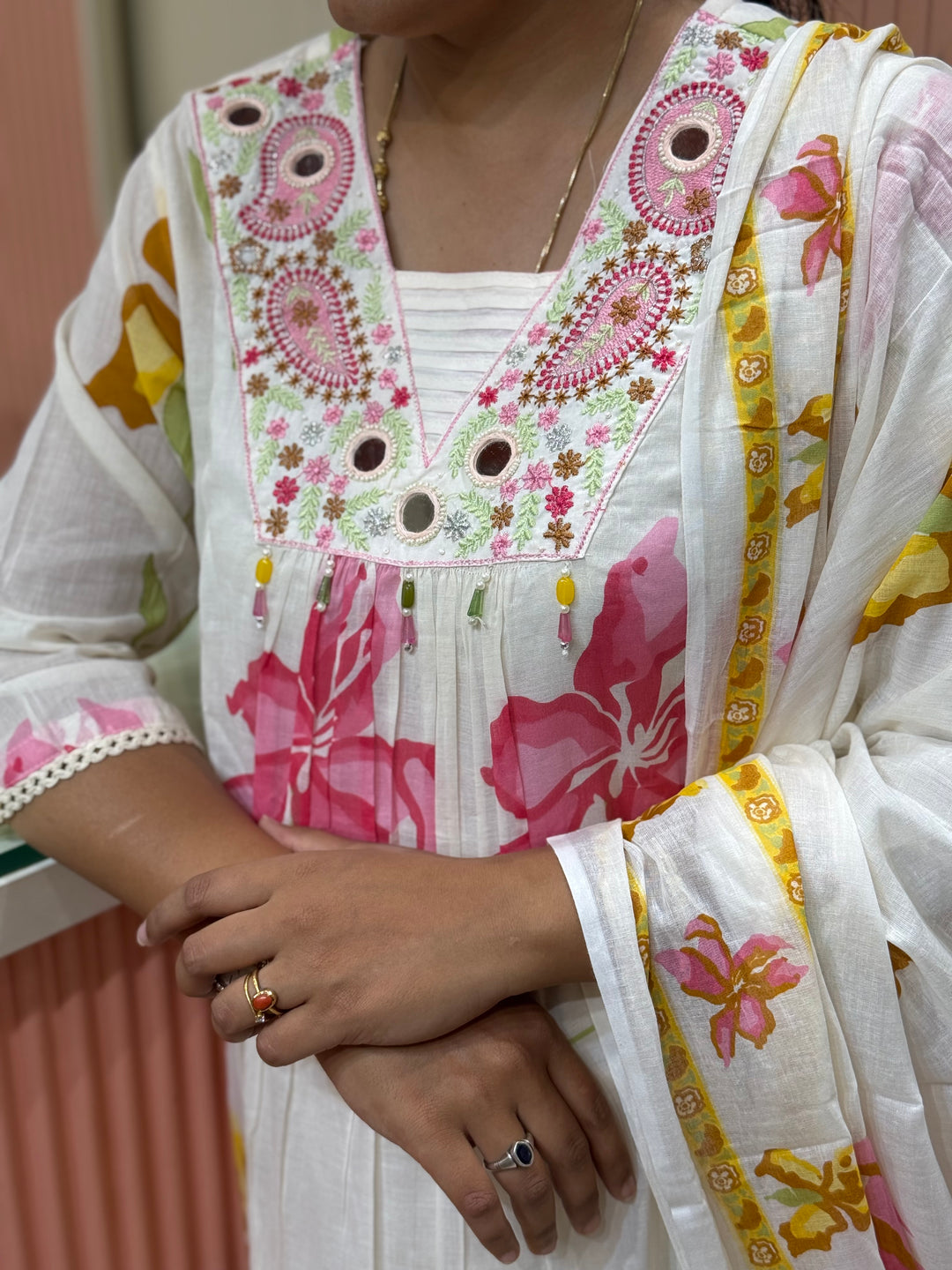 Pure Mul cotton with Real Mirror Work ( Both Sides Pocket Available)(Cotton Lining) | R189