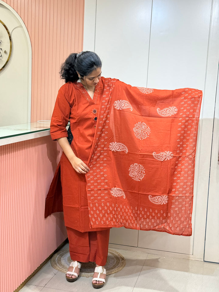 Trending Cotton 3 Pcs Kurta Set for Women Summer Collection |RADHE99