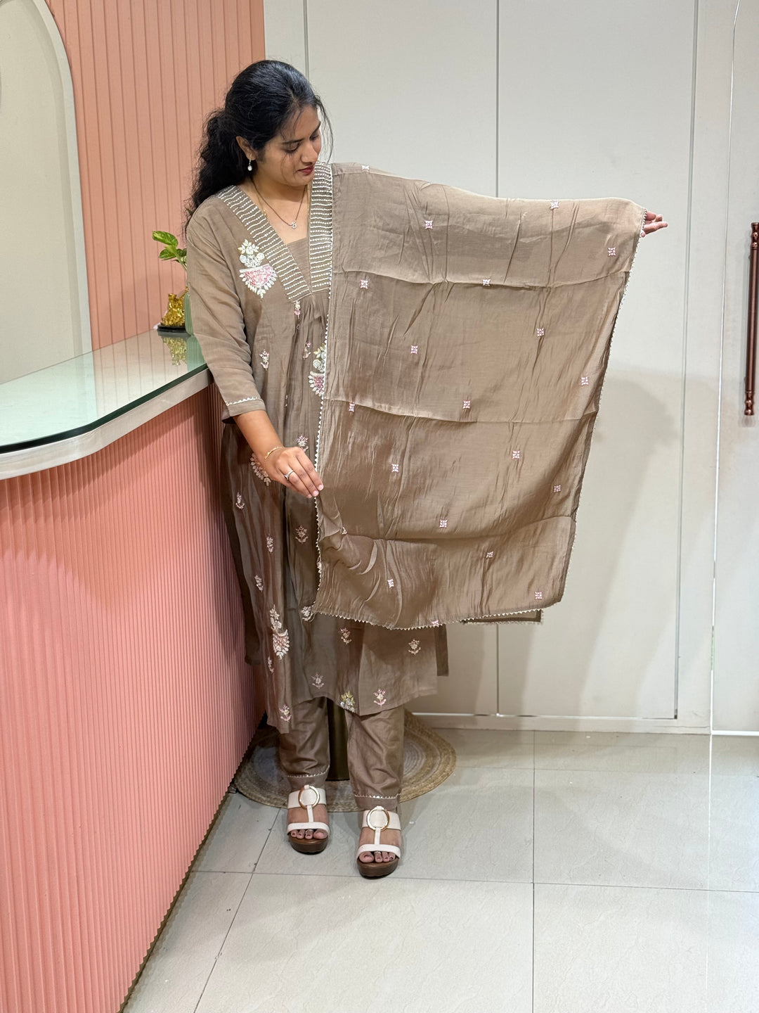 Pure Mul Chanderi handwork collection A Line Pattern | R229