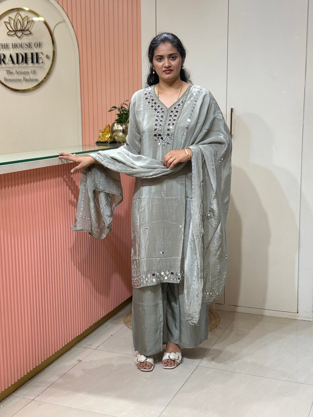 Pure HO Crepe Collection with Hand Real Mirror Work (Cotton Lining) | R221
