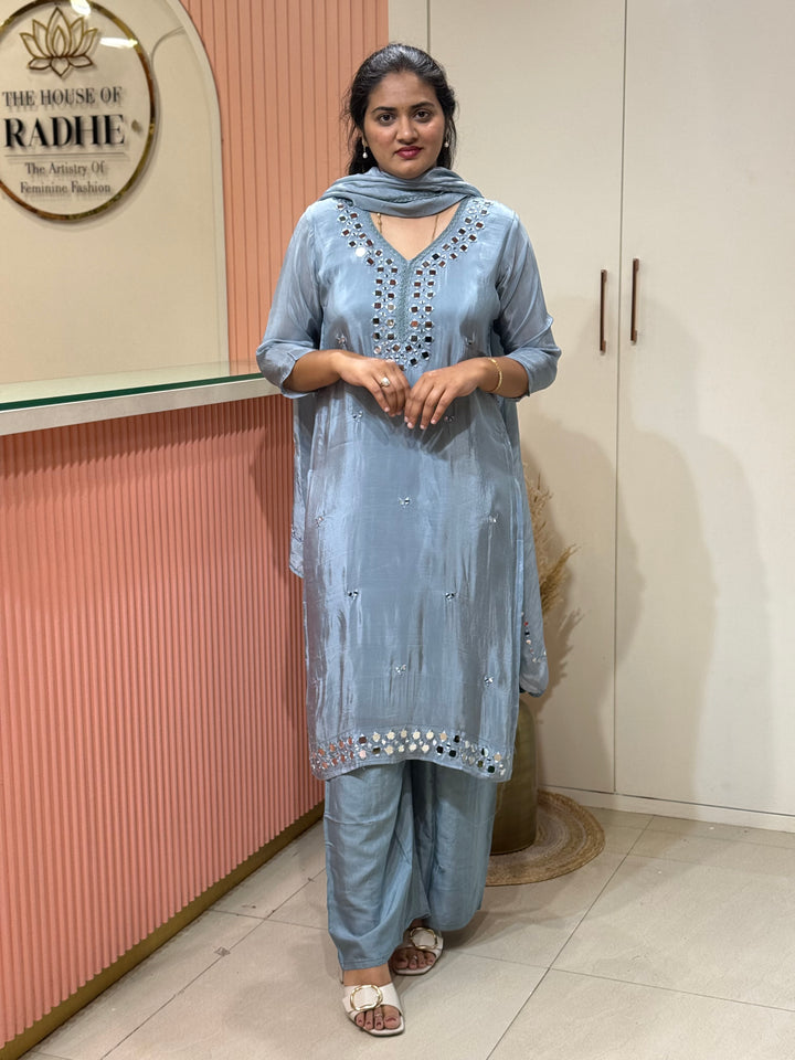 Pure HO Crepe Collection with Hand Real Mirror Work (Cotton Lining) | R221
