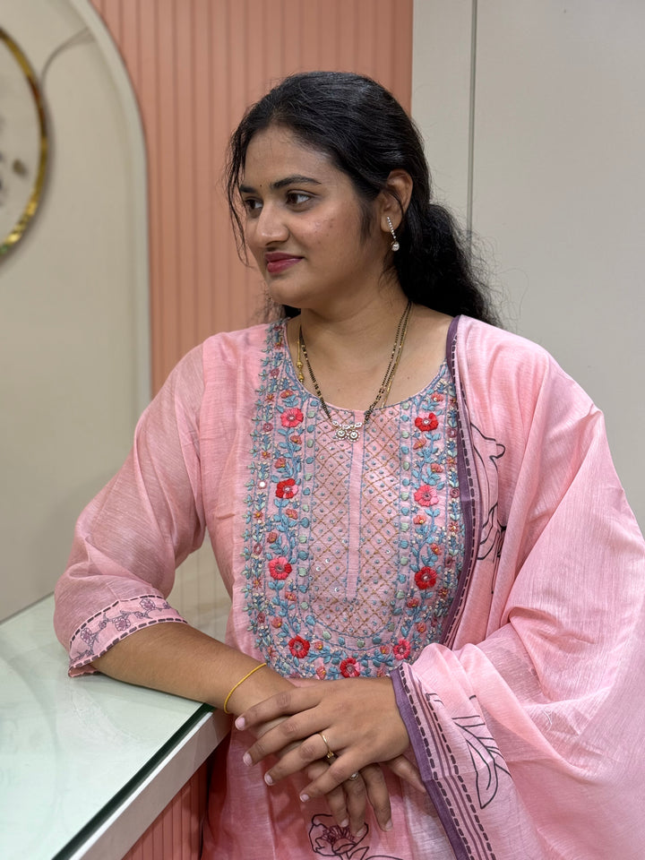 Silk Linen Fabric Collection with Hand Embroidery | R113