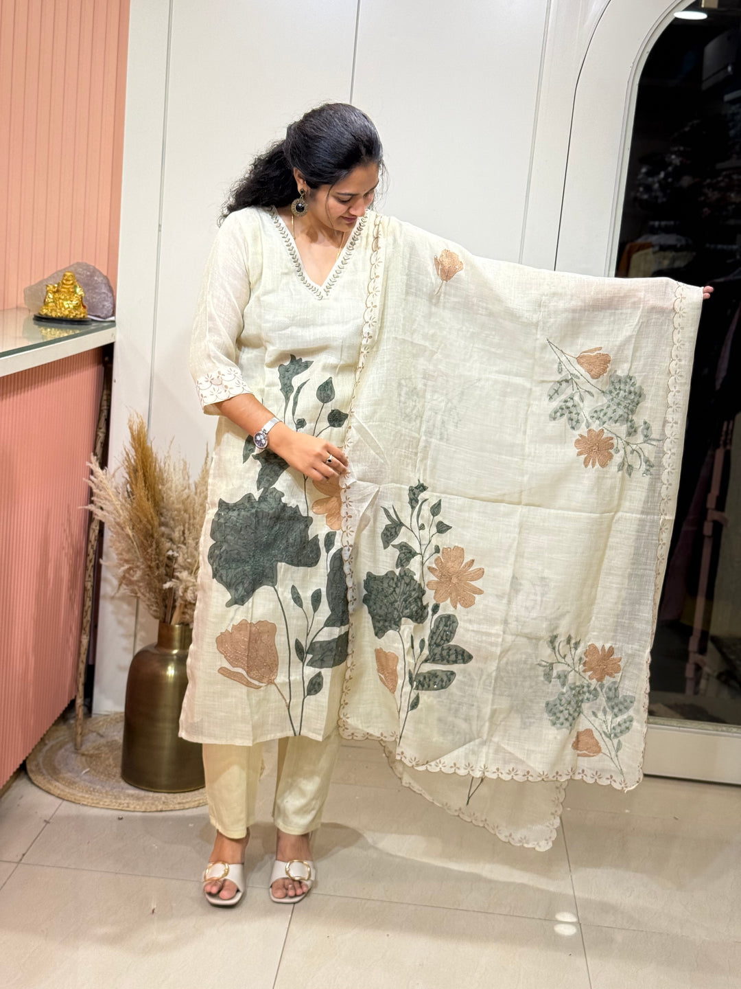 Luxury Pure Linen Collection – Kantha Stitch &amp; Knot Work | R154