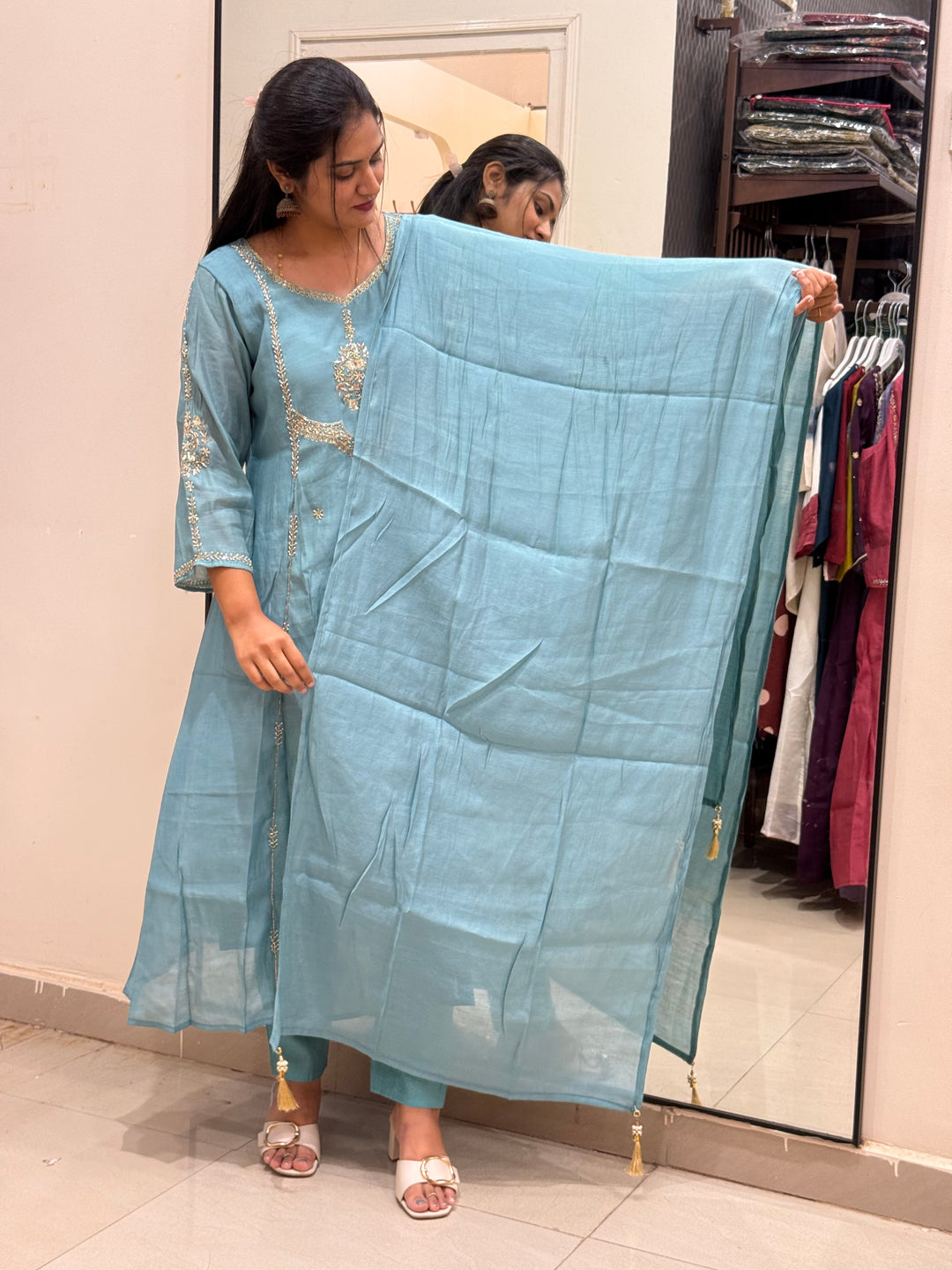Premium Mul Chanderi with Cut Dana work Party Wear Collection | R206