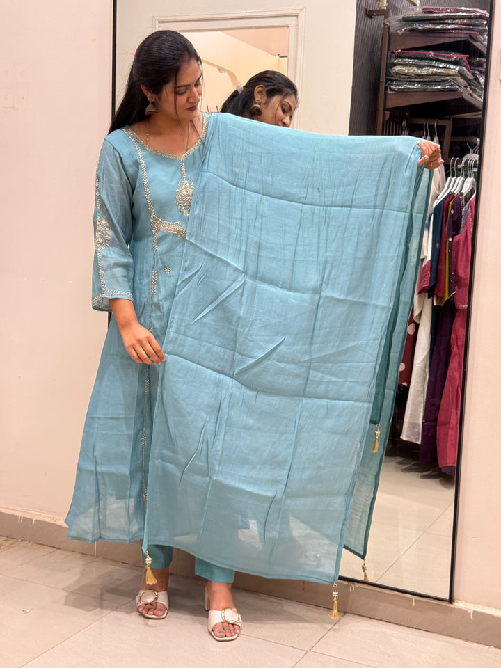 Premium Mul Chanderi with Cut Dana work Party Wear Collection | R206