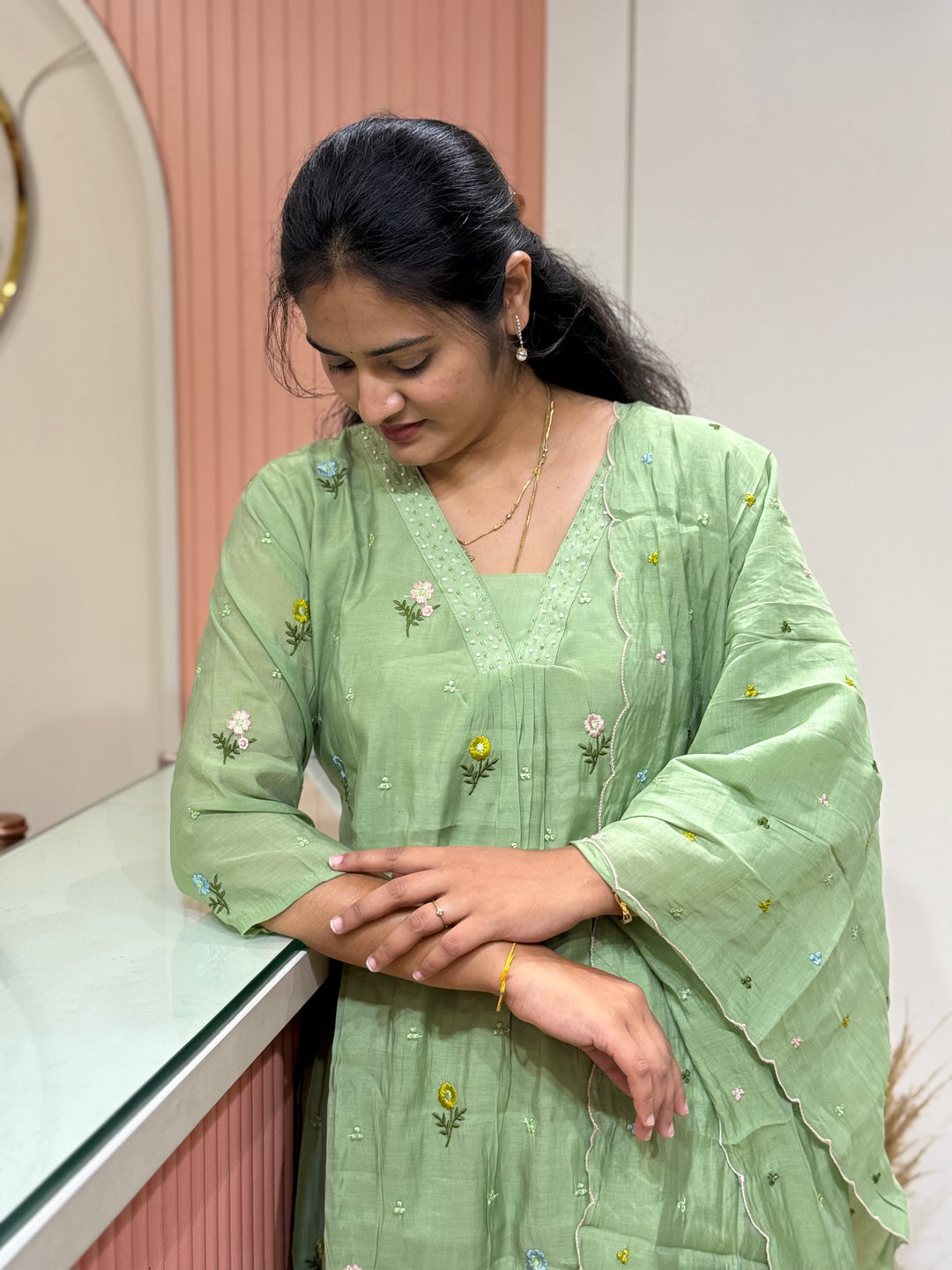 Mul Chanderi with Beautiful  Embroidery work| R209