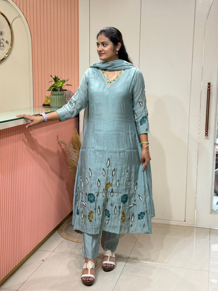 Mul Chanderi Collection with Hand Brush paint and Embroidery work (Cotton Lining) | R206