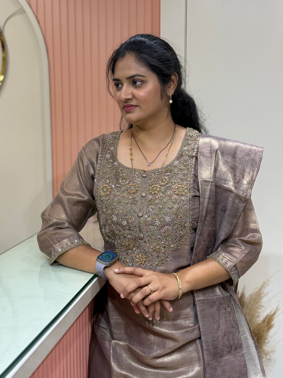 Kanjivaram Tissue Collection | Handwork Yoke | Full-Length Dupatta | R228