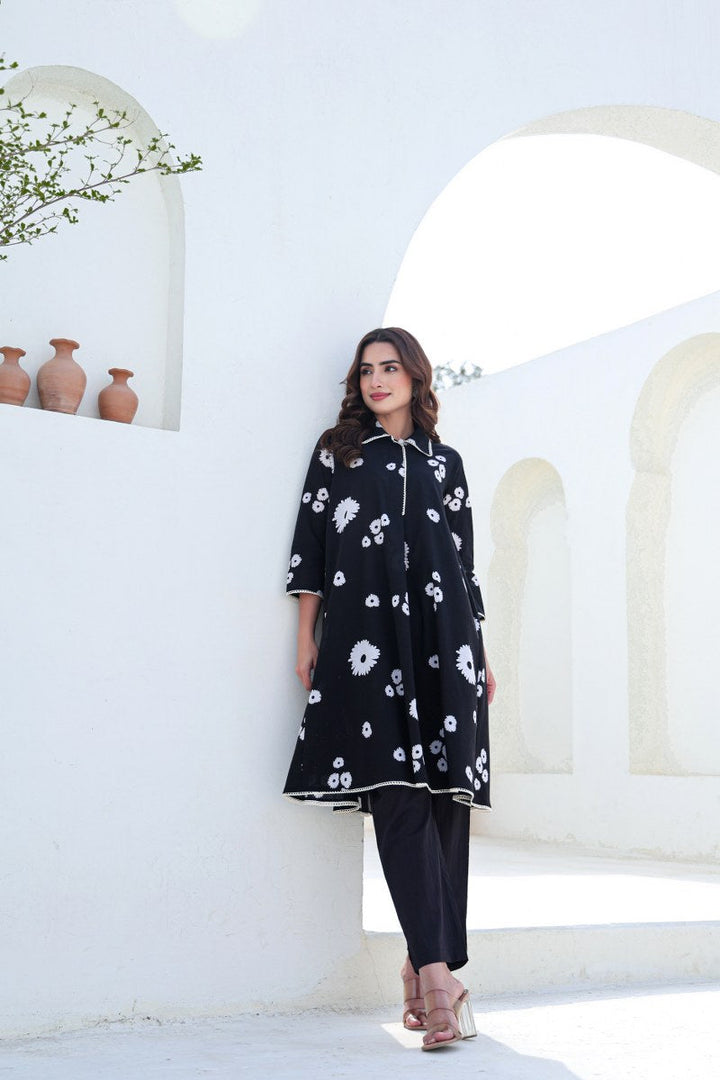 Summer Special | Black Bloom A-Line Cotton Co-Ord ( RADHE16 )